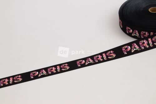 Lampas  - Rypsová stuha - PARIS FLOWERS - černá