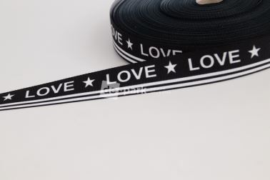 Lampas - Rypsová stuha - LOVE - bílá na černé