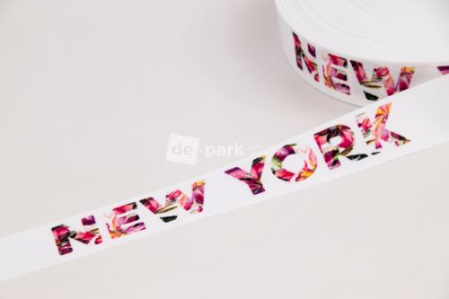 Lampas - Rypsová stuha - NEW YORK FLOWERS - bílá